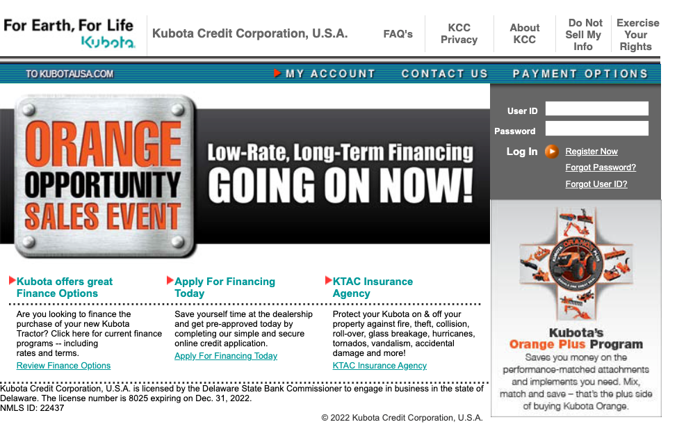 Access To Kubota Credit USA Account Www kubotacreditusa