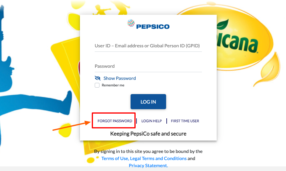 mypepsico forgot password page